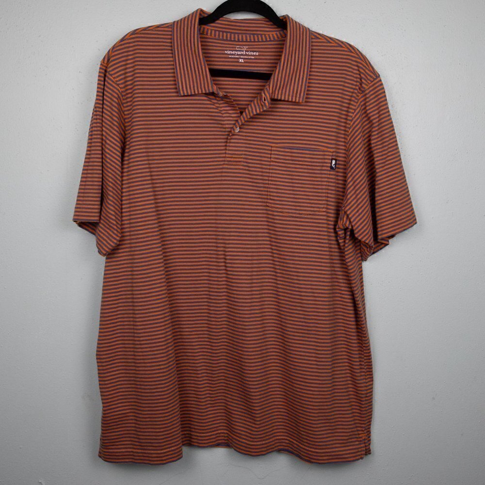 Vineyard Vines Bradley orange and blue stripe pima cotton shirt-XL